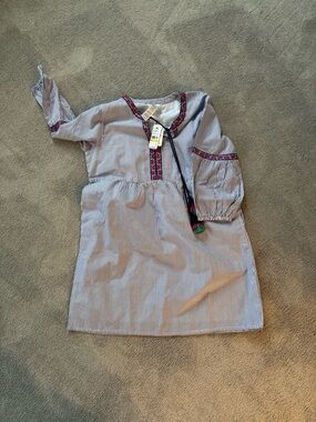 Vineyard Vines Blue & White Striped Peasant Top with Pink Embroidery